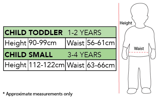 Kangaroo Costume for Toddlers size chart